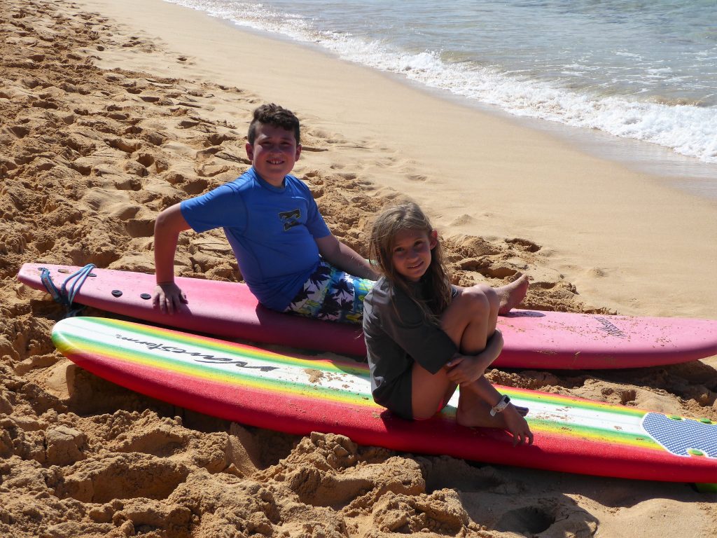 Kauai Surf School Kids on Boards